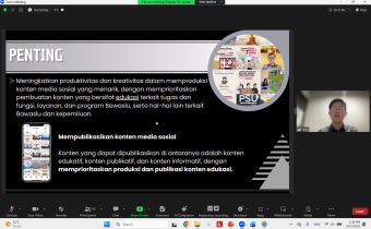 Regi Renovan saat beri materi secara daring dalam evaluasi kehumasan bersama Bawaslu se-Provinsi Papua 